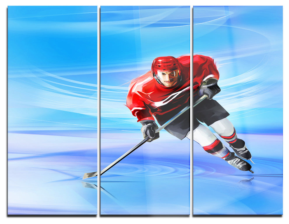 "Male Hokey Player" Digital Metal Wall Art, 3 Panels, 36"x28"