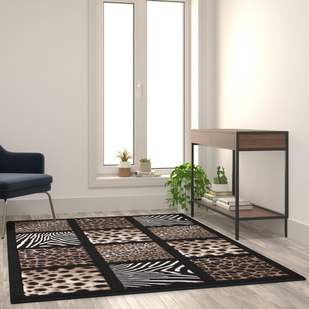 Angie Collection Rectangle 5' x 7' Area Rug with Animals Design Raised Squares