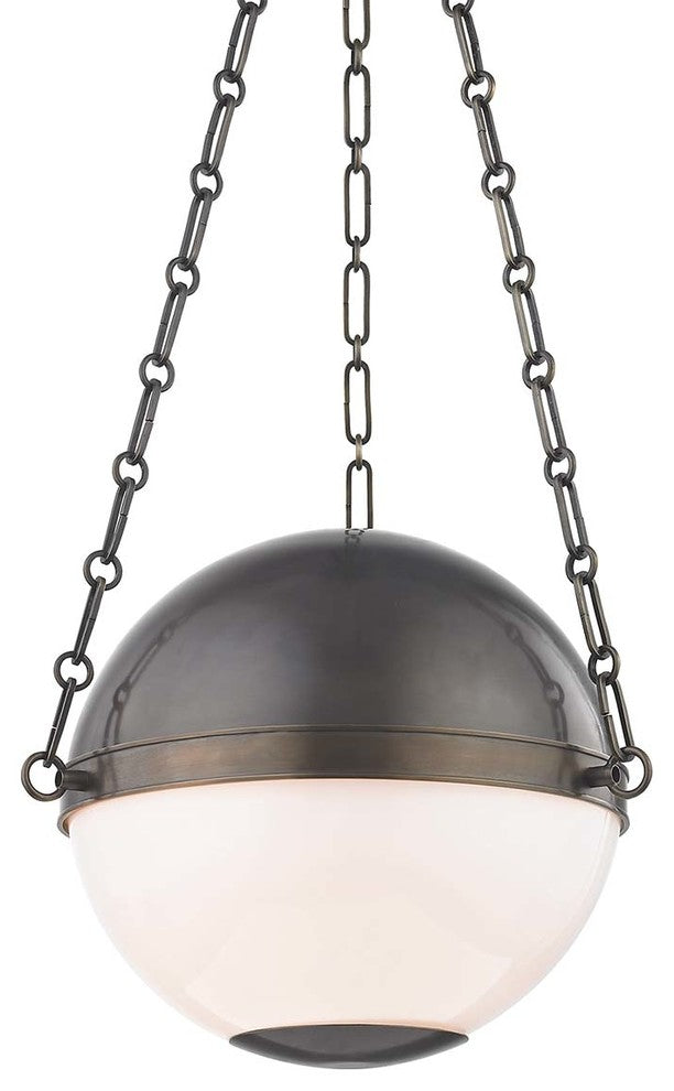 Sphere No.2 Small Pendant With Opal Glass Shade, Distressed Bronze