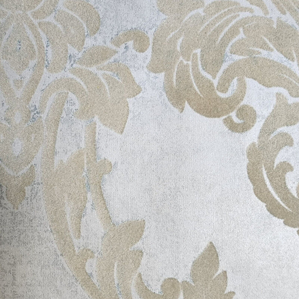 Wallpaper flocking rustic beige Flocked vintage damask velvet wallcoverings roll, Double Roll 57.4 Sq.ft