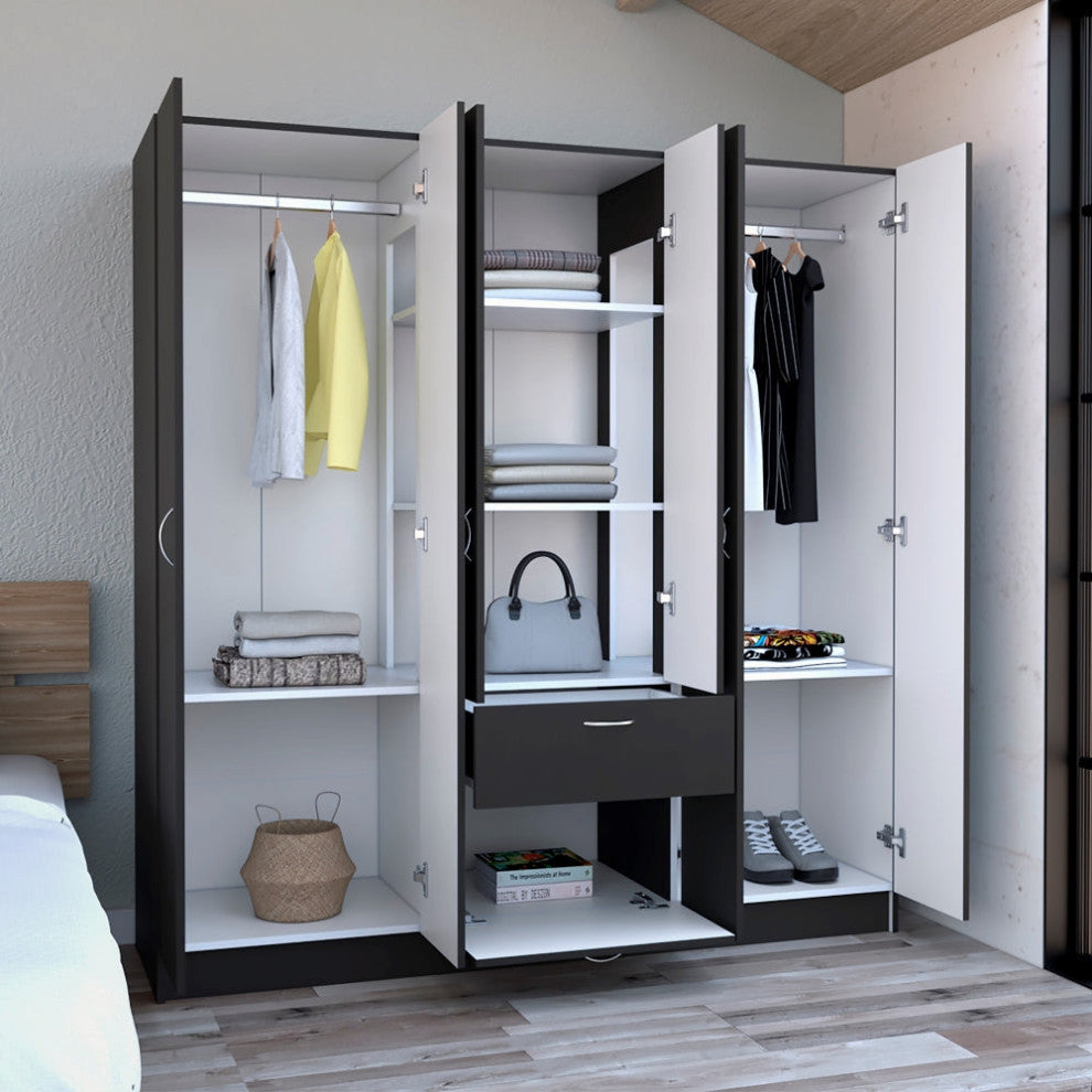 Six Doors Armoire Maya, Bedroom, Black / White