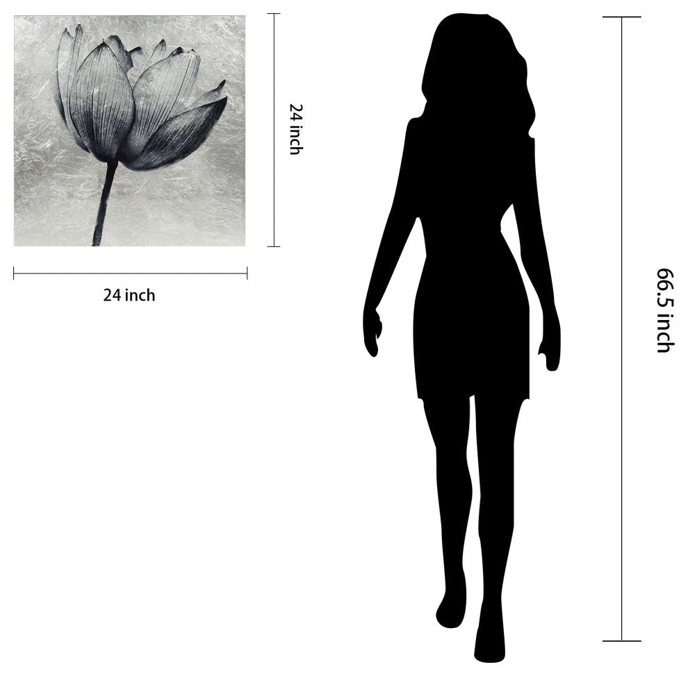 "Lotus" Reverse Printed on Tempered Glass With Silver Leaf Wall Art