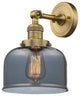 Large Bell 1-Light Sconce, Smoked Glass, Brushed Brass