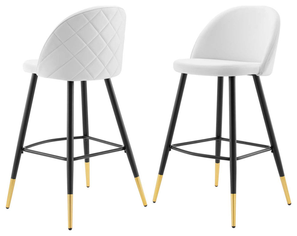Bar Stool Chair Barstool, Set of 2, Velvet, Metal, White, Modern, Bar Pub Bistro