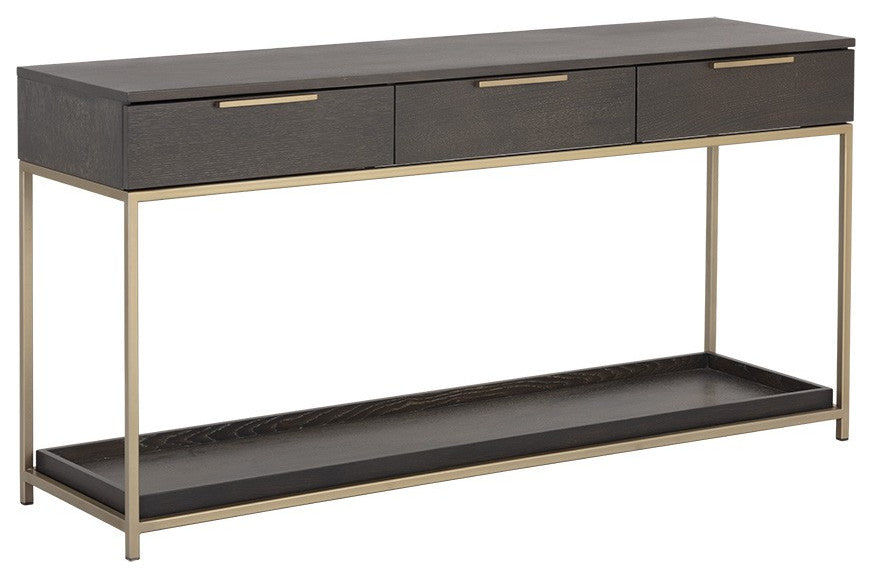 Rebel Console Table With Drawers, Gold, Charcoal Gray