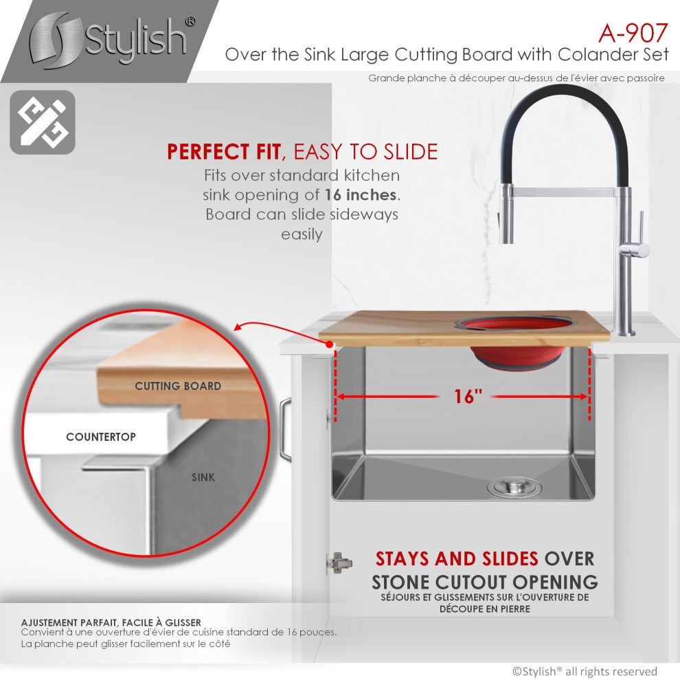 Over The Sink Large Cutting Board With Colander Set A-907