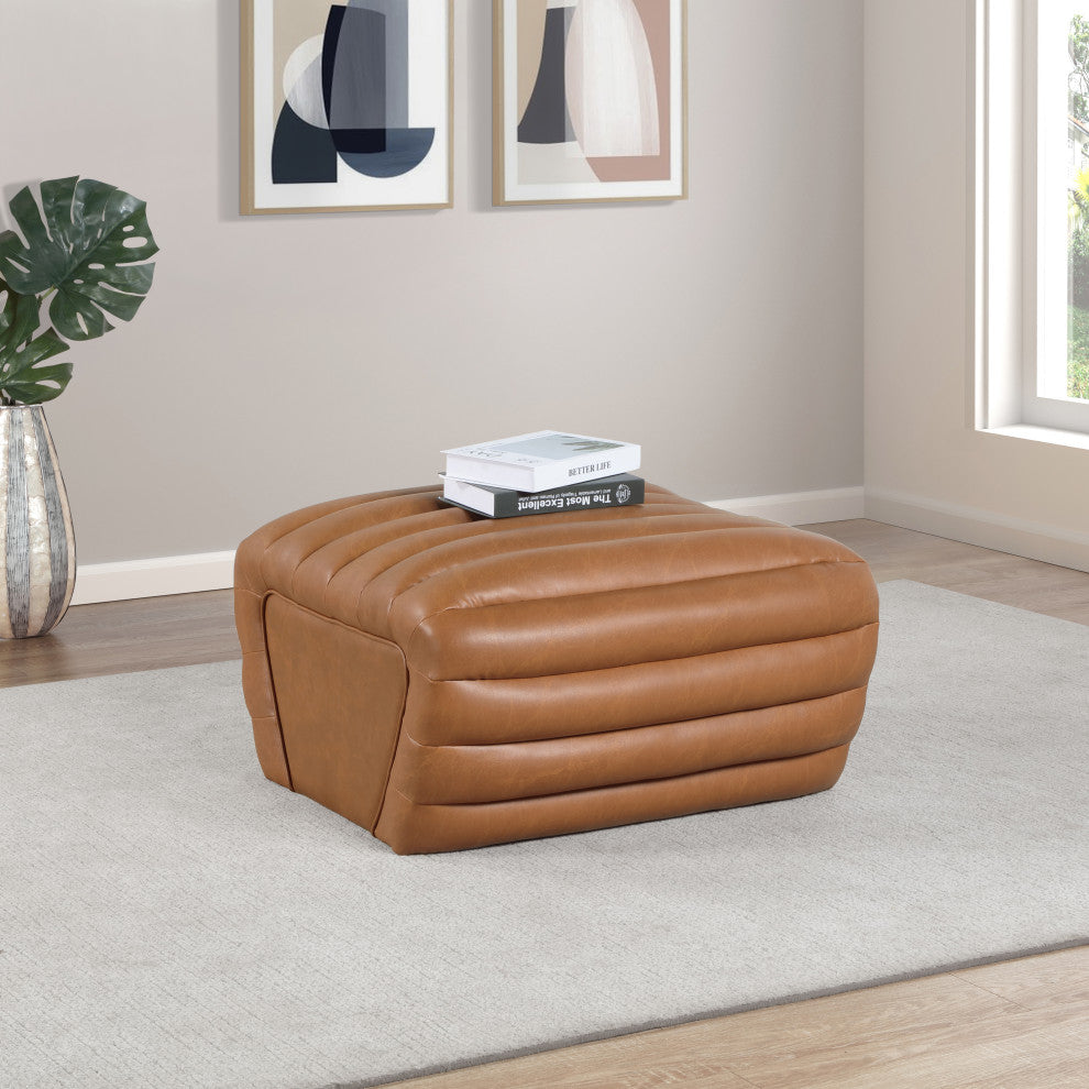 Vega Upholstered Ottoman, Cognac, Vegan Leather