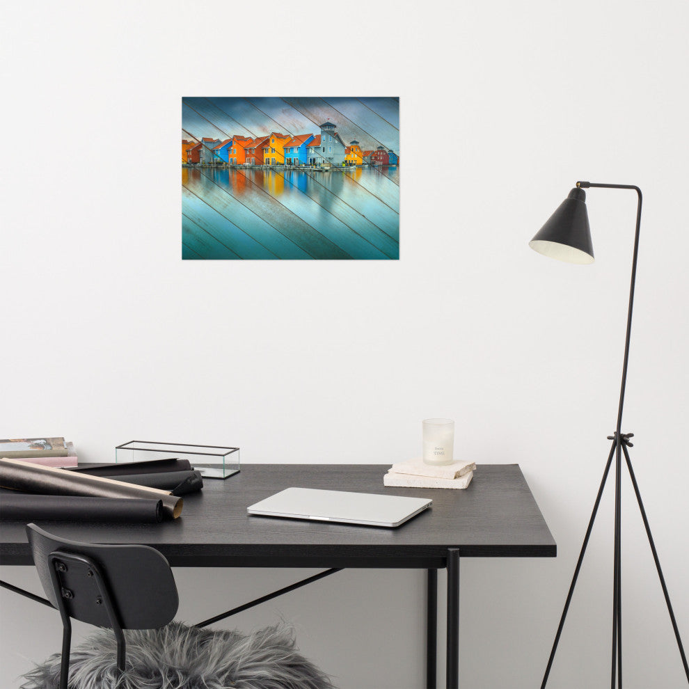 Faux Wood Blue Morning at Waters Edge Groningen Unframed Wall Art Prints, 18" X 24"
