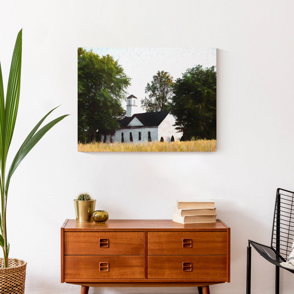 White Church in Field 24x18 Canvas