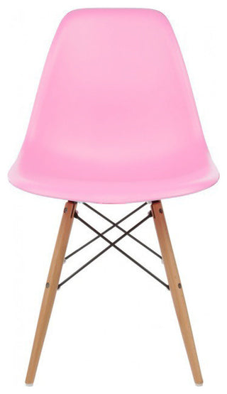 DSW Molded Pink Plastic Dining Shell Chair, Wood Eiffel Legs