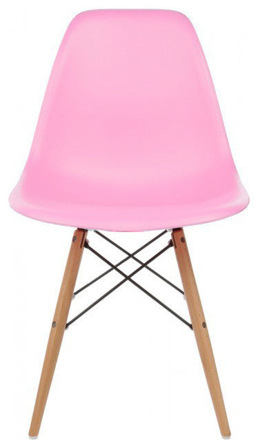 DSW Molded Pink Plastic Dining Shell Chair, Wood Eiffel Legs