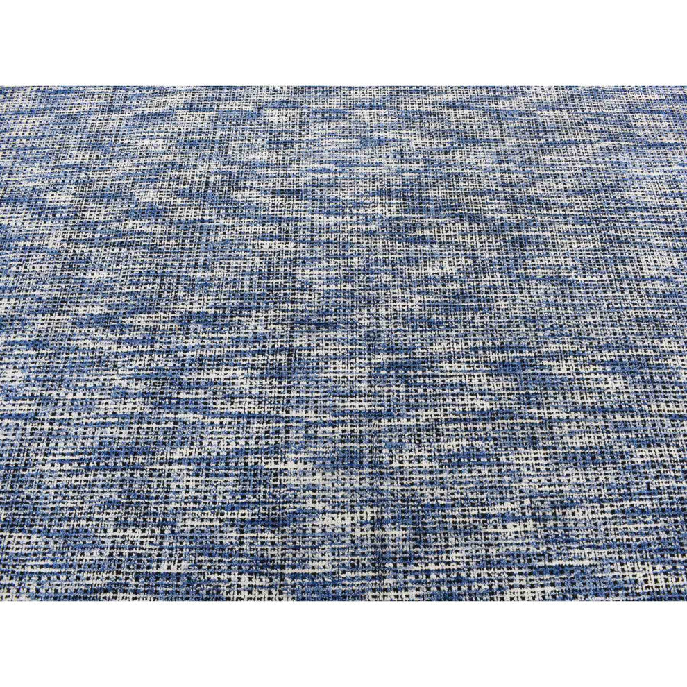 Steel Blue Modern Fence Design Wool and Art Silk Hand Loomed Rug 9'2"x12'