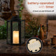 14" Tall Outdoor Hexagonal Battery-Operated Metal Lantern with LED Lights, Black