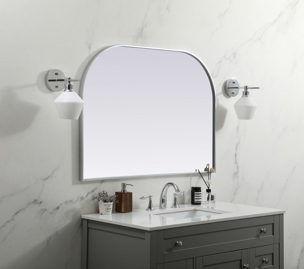 Metal Frame Arch Mirror 42X30 Inch, Silver