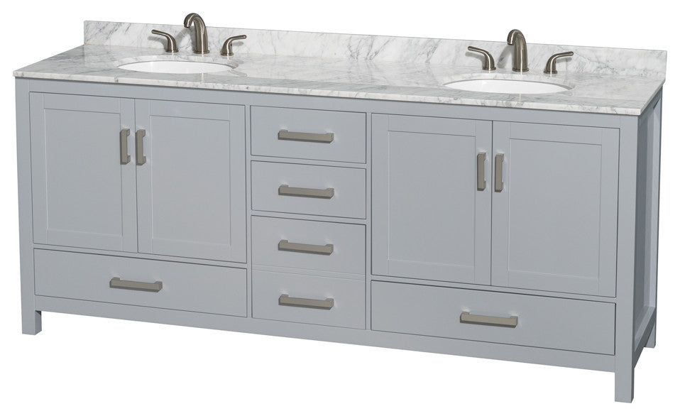 Wyndham WCS141480DGYCMUNOMXX 80" Vanity in Gray + Carrera Marble and Round Sink