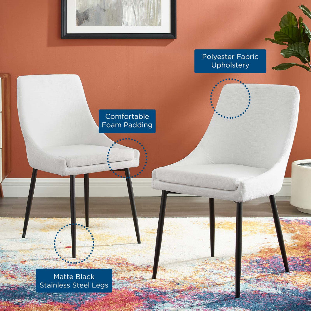 Side Dining Chair, Set of 2, Fabric, Metal, Black White, Cafe Bistro Restaurant