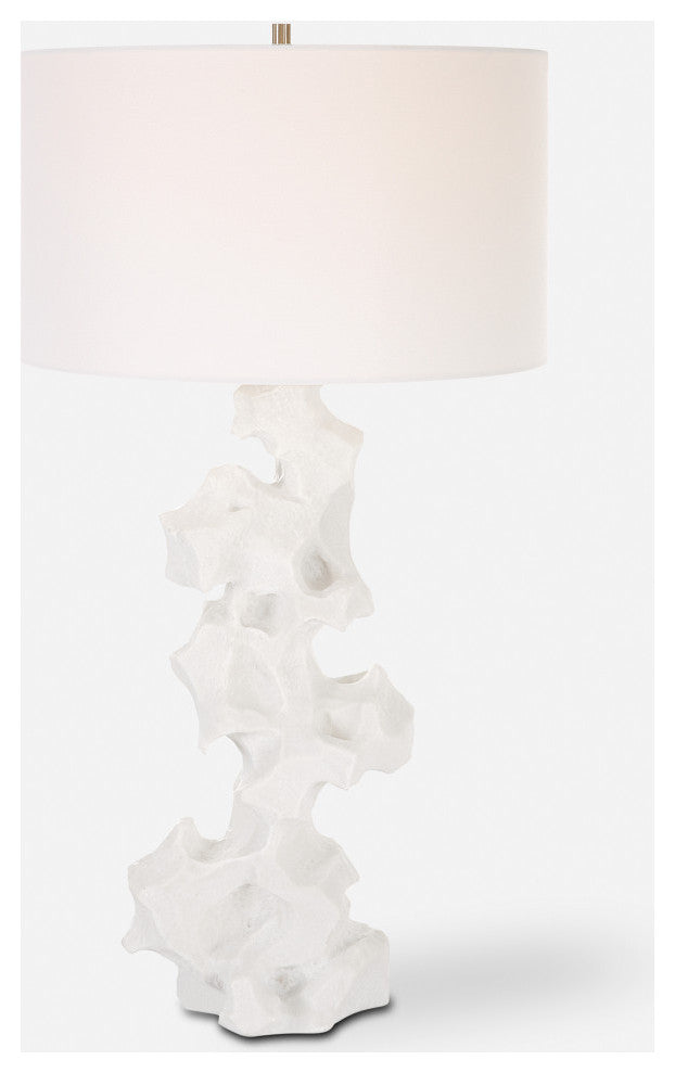 Contemporary White Faux Marble Sculpture Table Lamp 32 in Organic Shape Modern