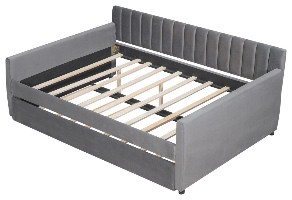 Gewnee Full Size Upholstered daybed with Trundle and Wood Slat Support
