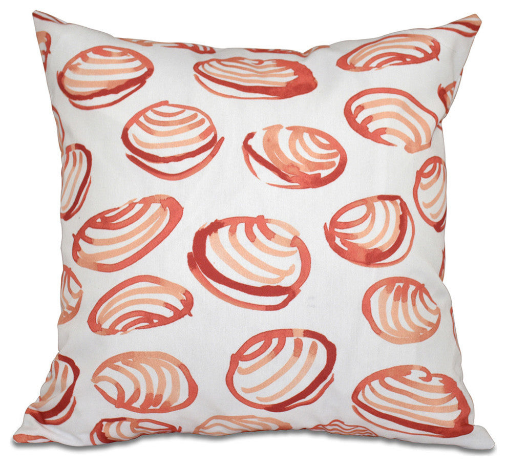 Clams, Geometric Print Pillow, Coral, 18"x18"