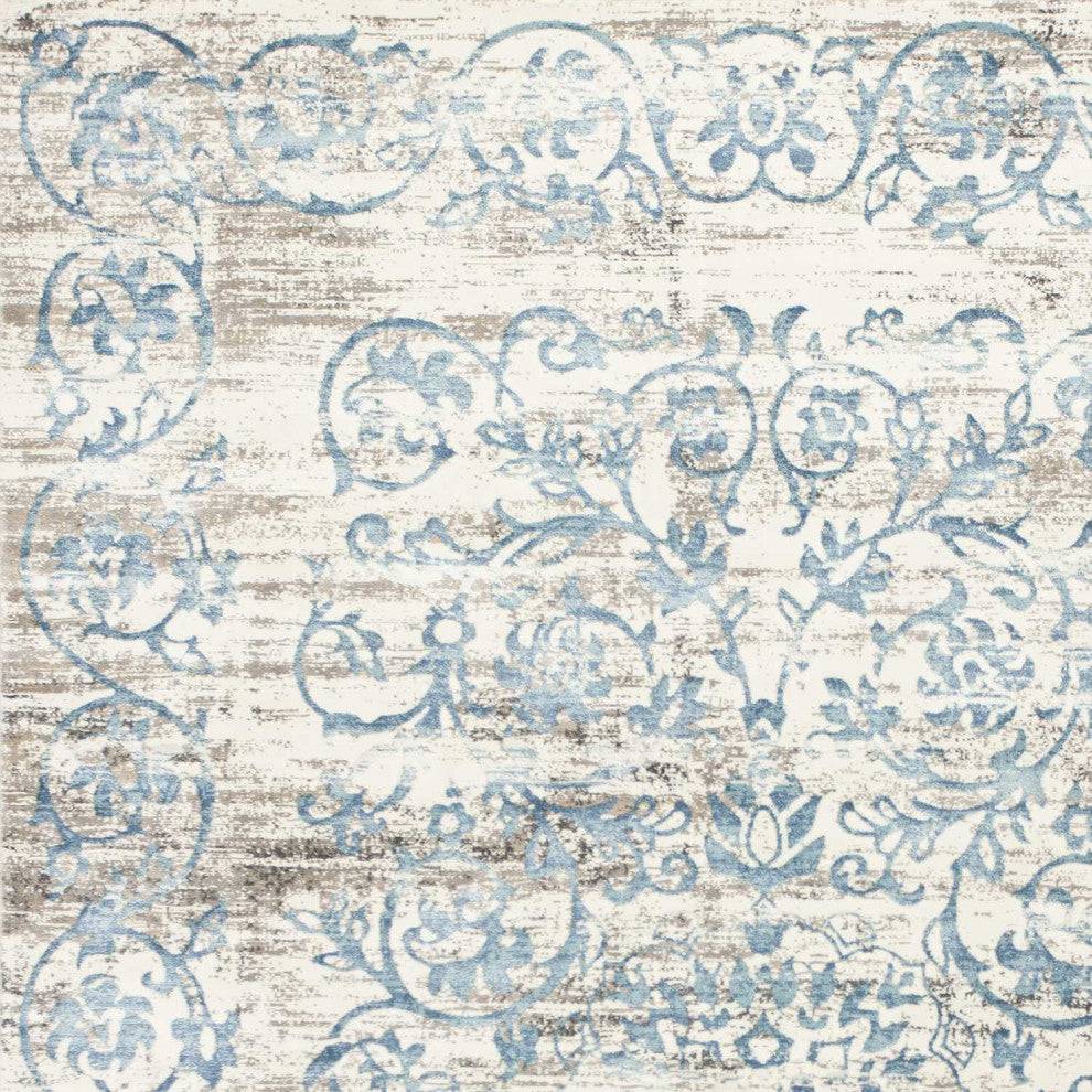 HomeRoots 7' x 11' Polypropylene Ivory or Blue Area Rug