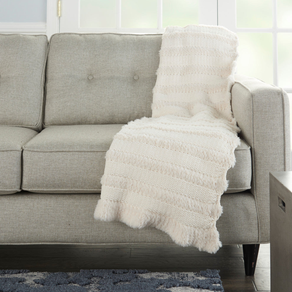 Mina Victory VV190 Throw Blanket, Ivory, 50" x 60"