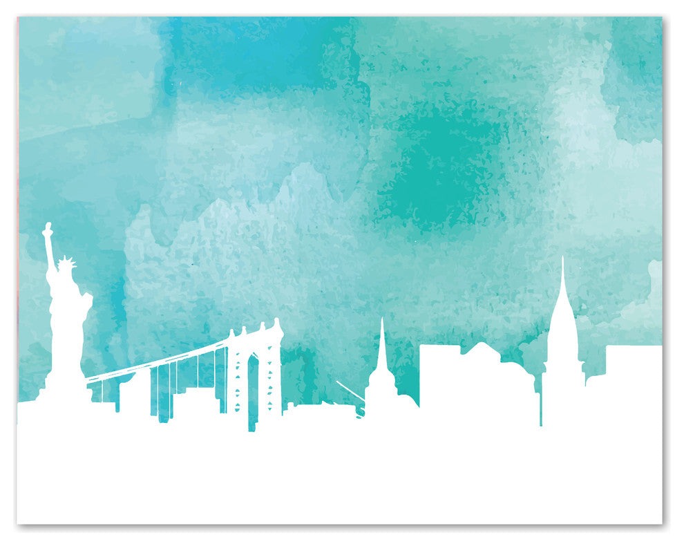 New York City Skyline Paper Print, Blue, 18"x24"