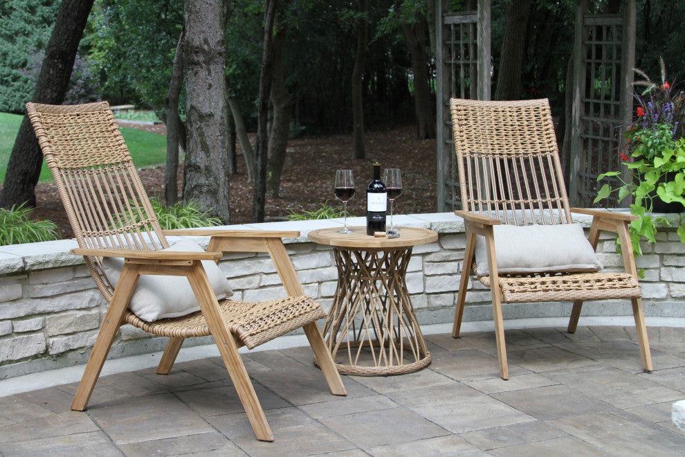 Teak and Wicker Basket Lounger Chair, Set of 2, Bohemian