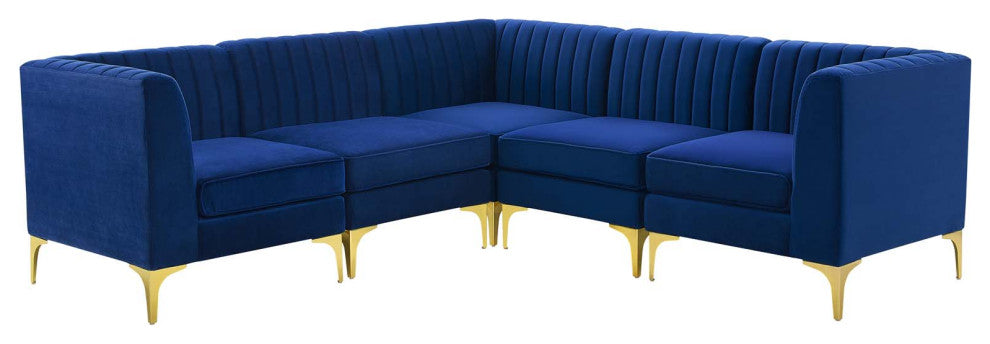 Tufted Sectional Sofa Set, Velvet, Blue Navy, Modern, Living Lounge Hospitality