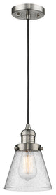 1-Light Small Cone 6" Pendant, Brushed Satin Nickel, Glass: Seedy