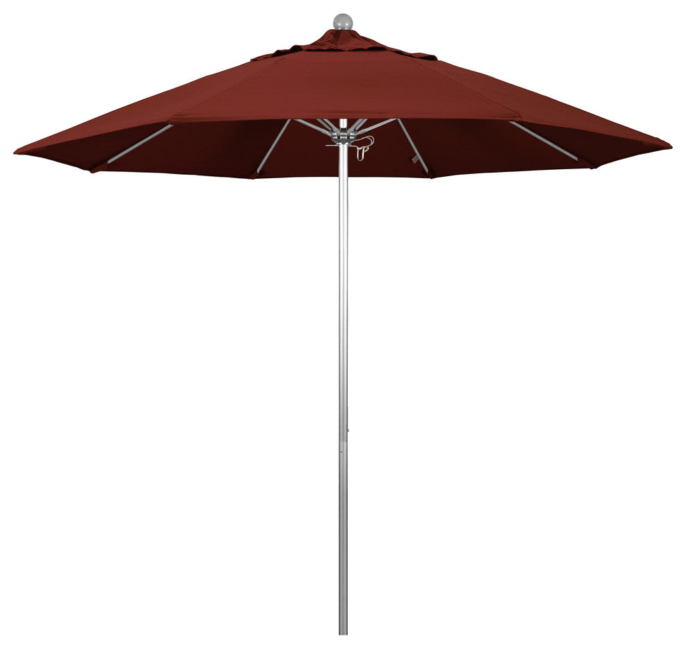 9' Fiberglass Umbrella Pulley Open Silver Anodized, Sunbrella, Henna
