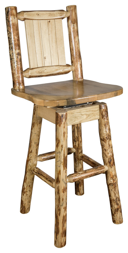 Glacier Country Counter Height Swivel Bar Stool With Laser Engraved Bronc