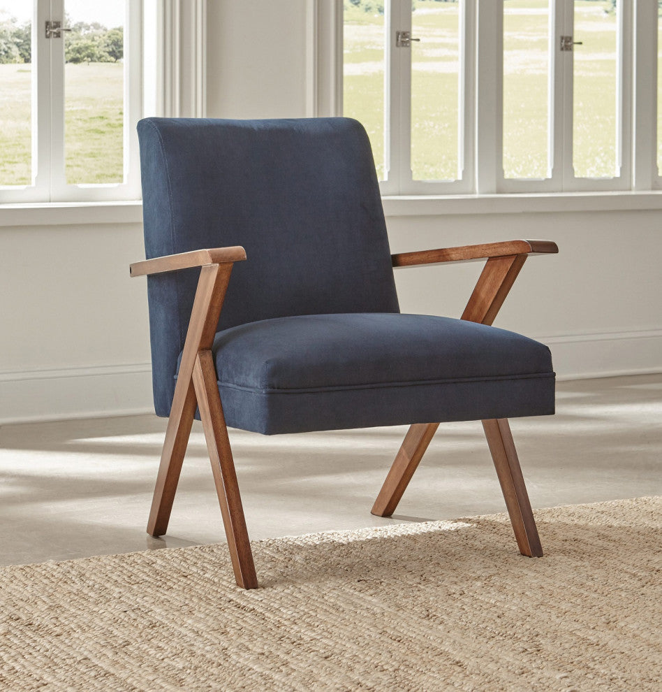 Wooden Arms Accent Chair, Dark Blue