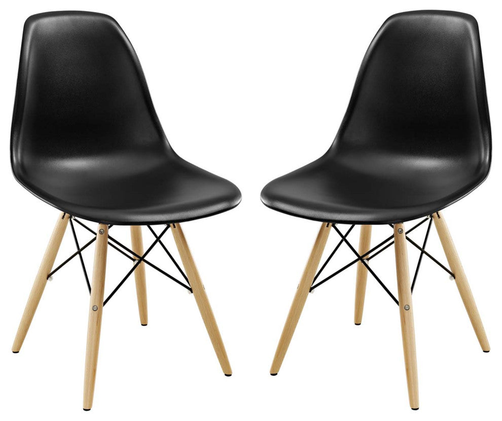 Side Dining Chair, Set of 2, Plastic, Wood, Black, Modern, Bistro Restaurant