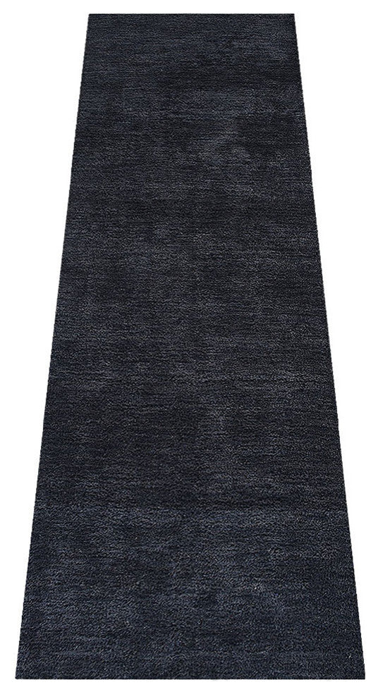 Hand Knotted Loom Silk Mix Area Rug Solid Charcoal