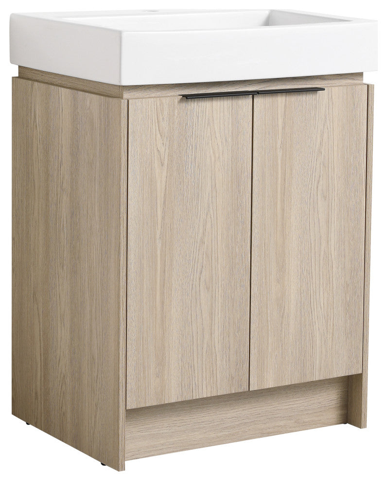 24" Plywood Freestanding Bath Vanity Set, Integrated Ceramic Sink