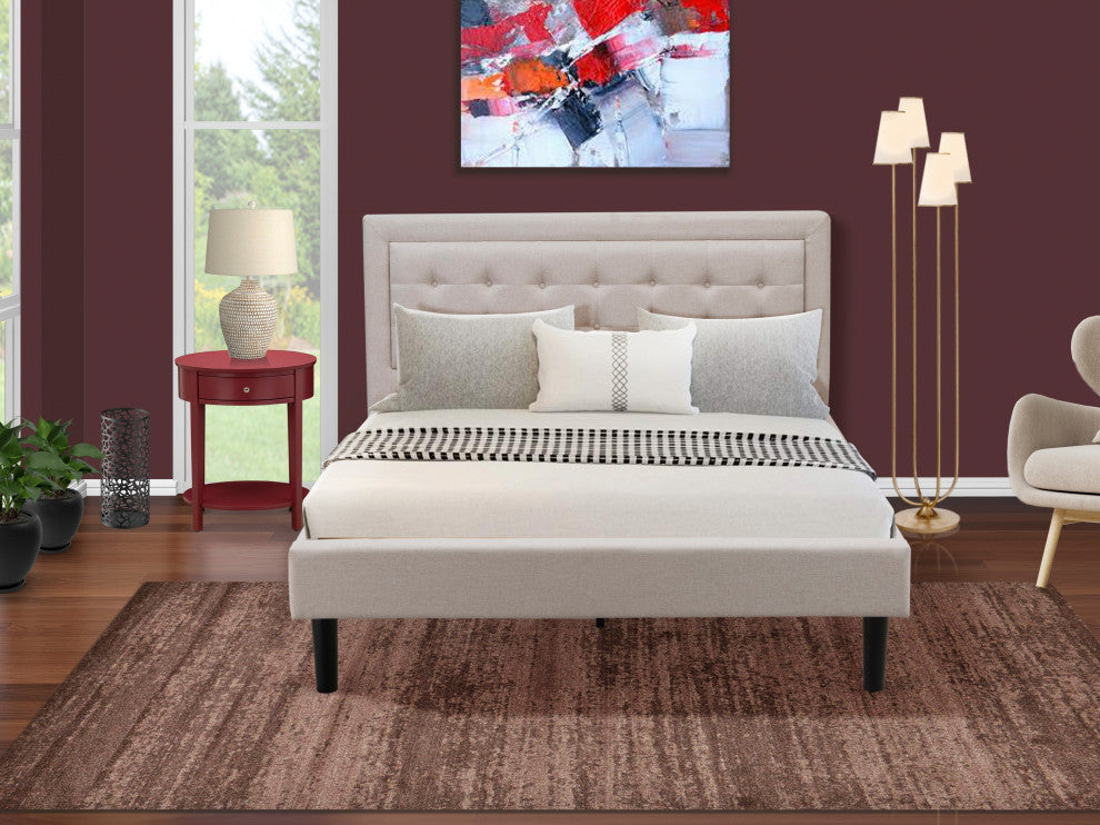 2Pc Fannin Queen Bed Set, 1 Queen Bedframe, End Table, Mist Beige