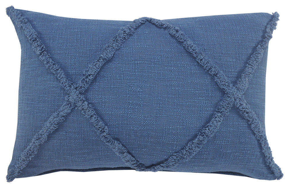 Boho Diamond Tufted Cotton Throw Pillow, Cobalt Blue, 16" X 24"
