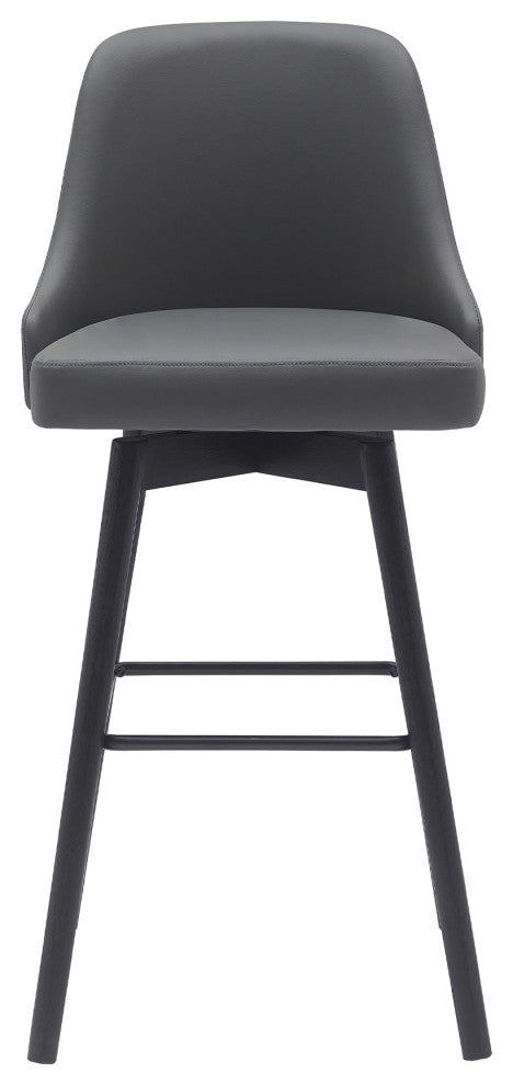 Sicily 26" Swivel Black Wood Counter Stool, Gray Faux Leather, 30