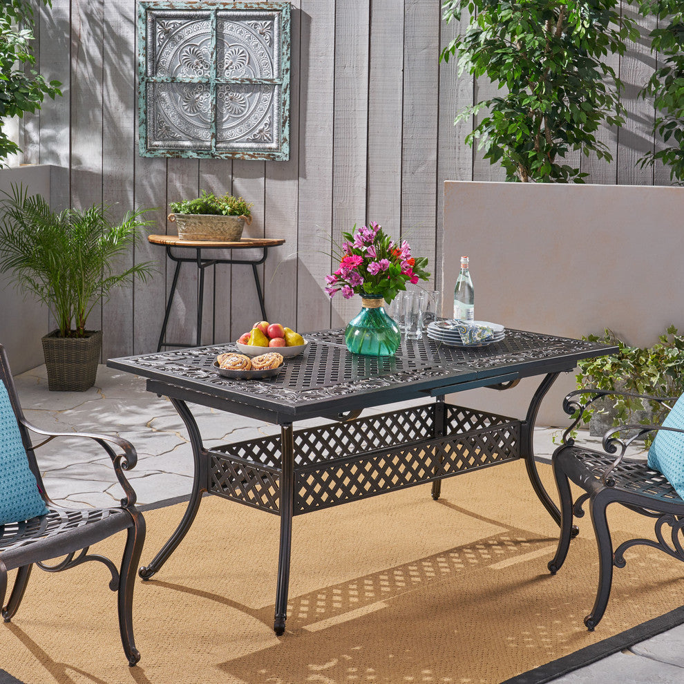 GDF Studio Phoenix Outdoor 64"-81" Expandable Cast Aluminum Dining Table
