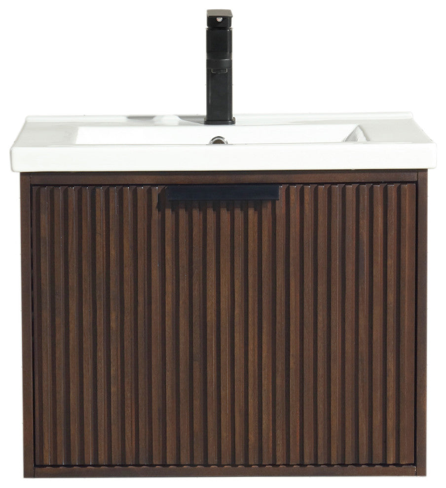 Ari Kitchen and Bath San Diego Bath Vanity, Walnut, 24", Single Sink, Floating