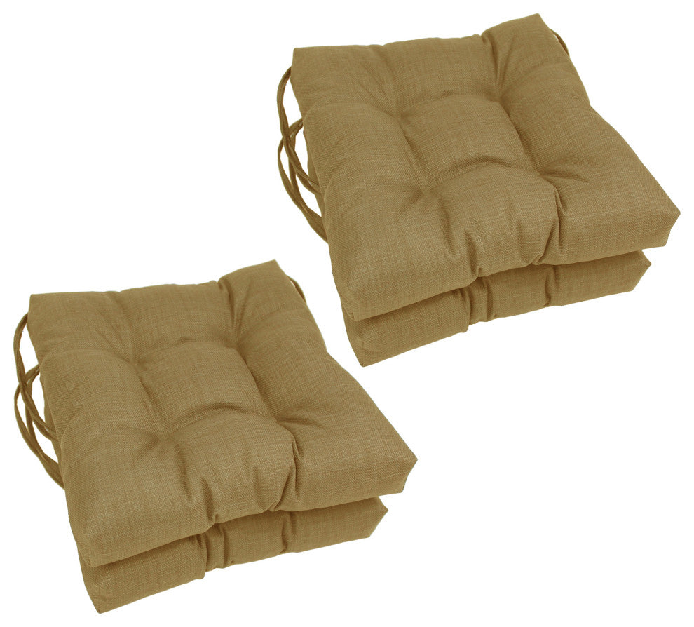 16" Spun Polyester Solid Outdoor Square Tufted Chair Cushions, Set of 4, Wheat