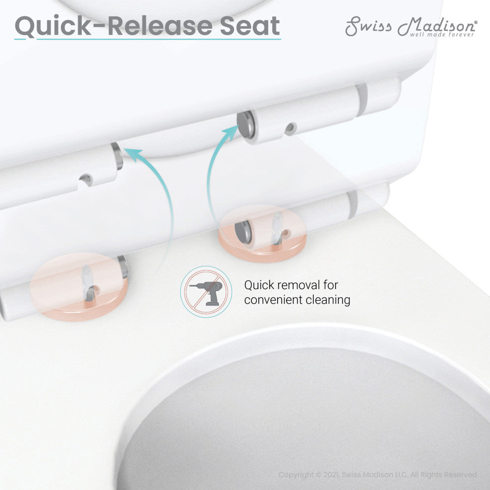 St. Tropez Elongated Toilet Dual Vortex Flush Glossy White, Rose Gold Hardware