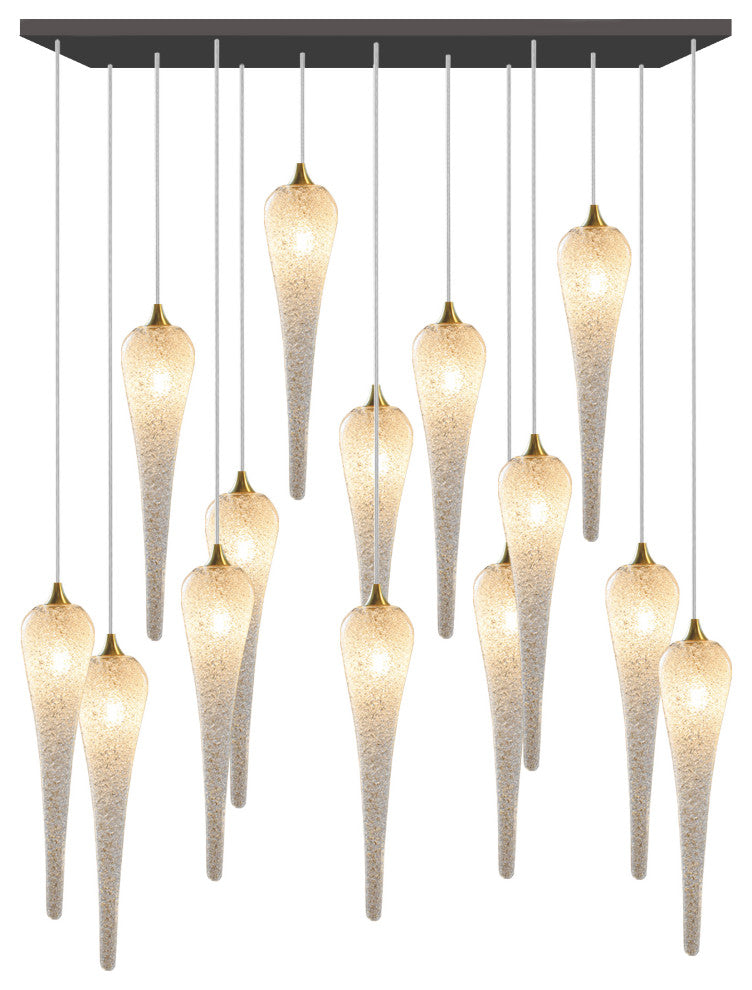 Icicle 14 Blown Glass Chandelier, Black, 36", Champagne Glass