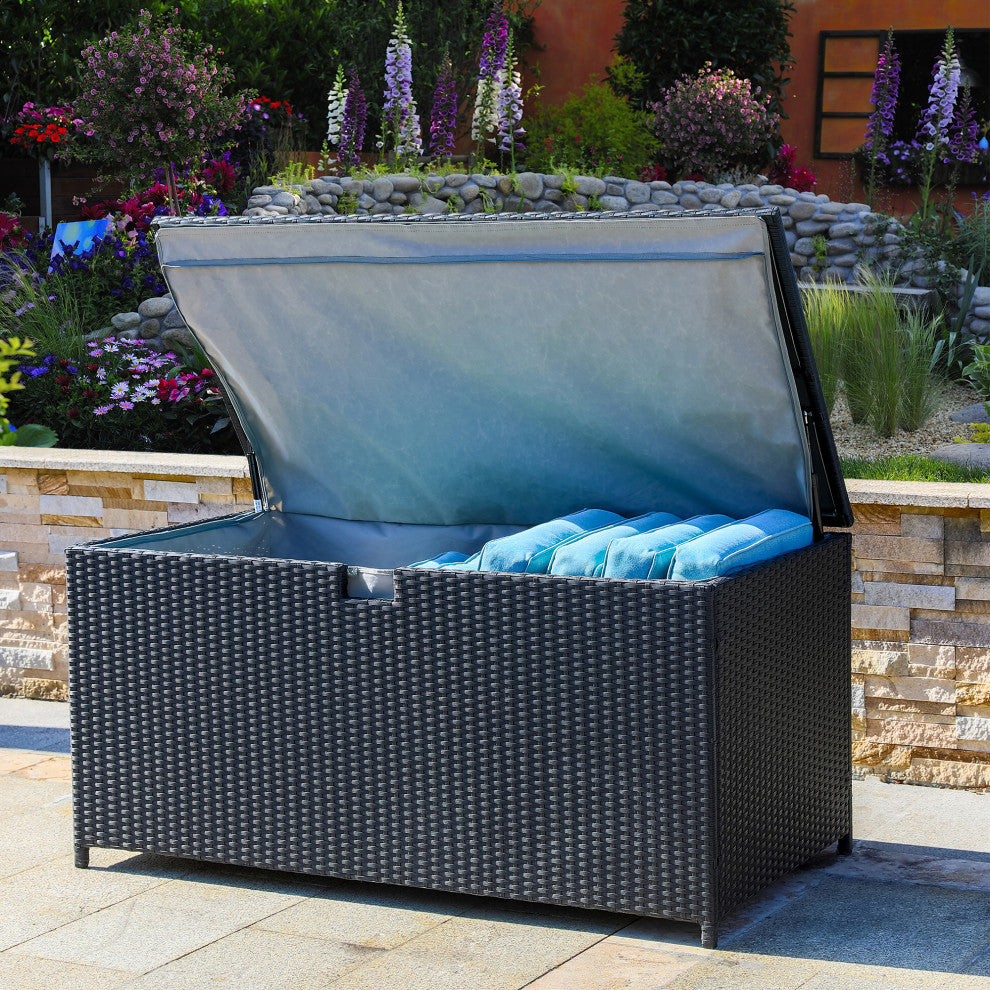 Outdoor Wicker Storage Box, Black