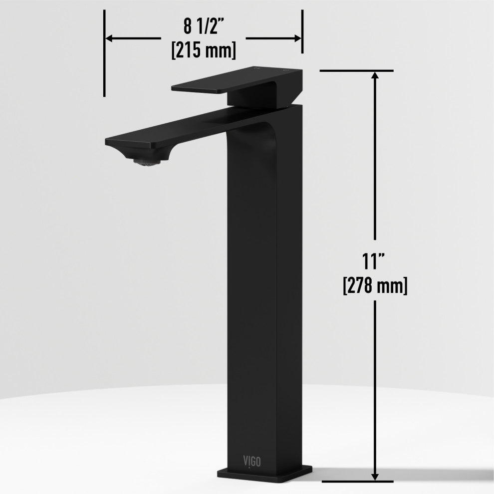 VIGO Dunn 11" H Single Handle Single Hole Bathroom Vessel Faucet, Matte Black