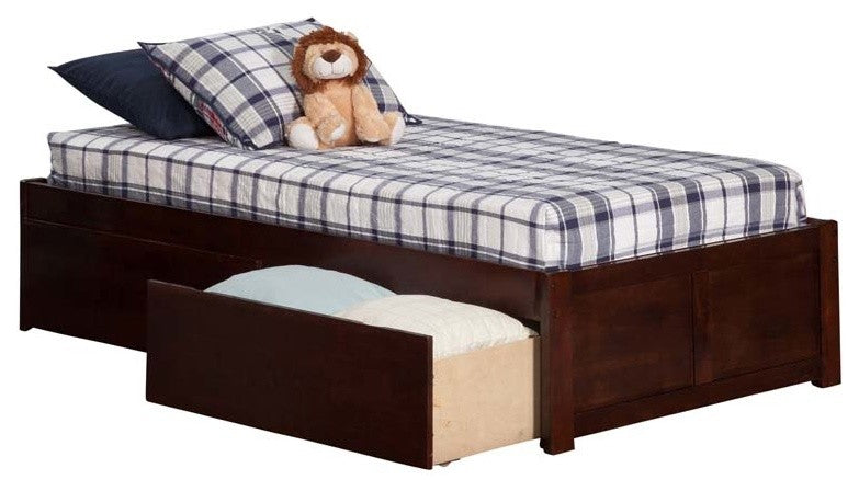Concord Flat Panel Footboard With 2 Urban Bed Drawers, Antique Walnut, Twin