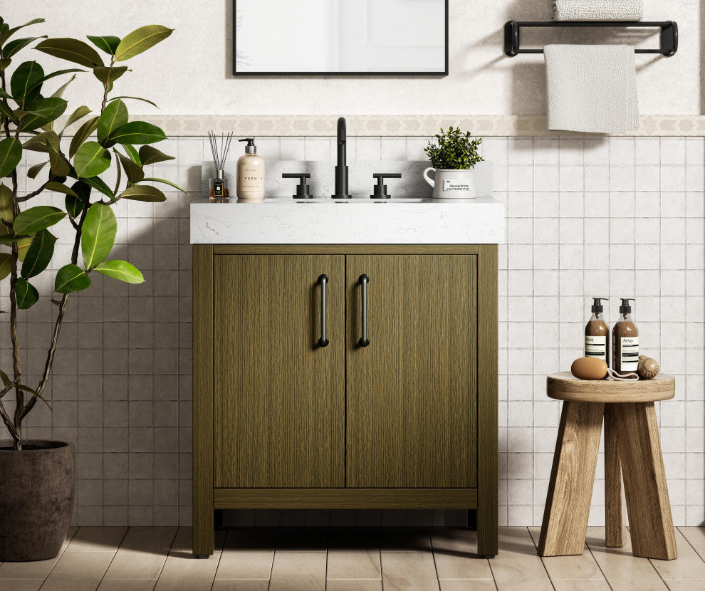 Home Living 30" Single Bathroom Vanity, Chestnut Brown With Backsplash