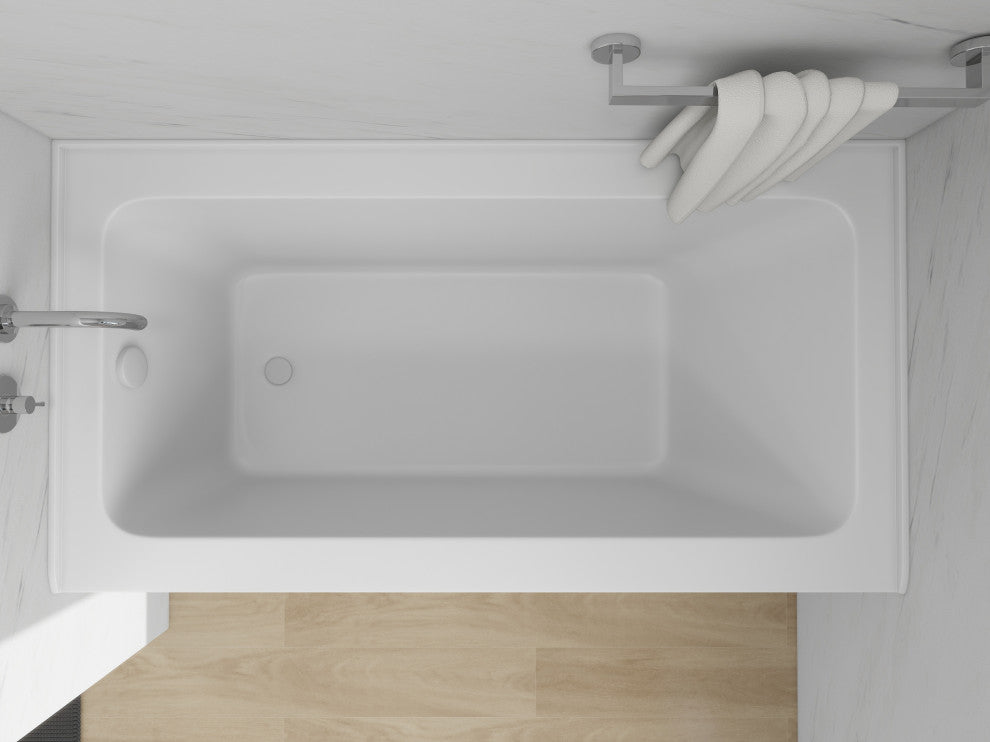 Vanity Art Alcove Soaking Acrylic Bathtub, Pure White, 60"x32", Left