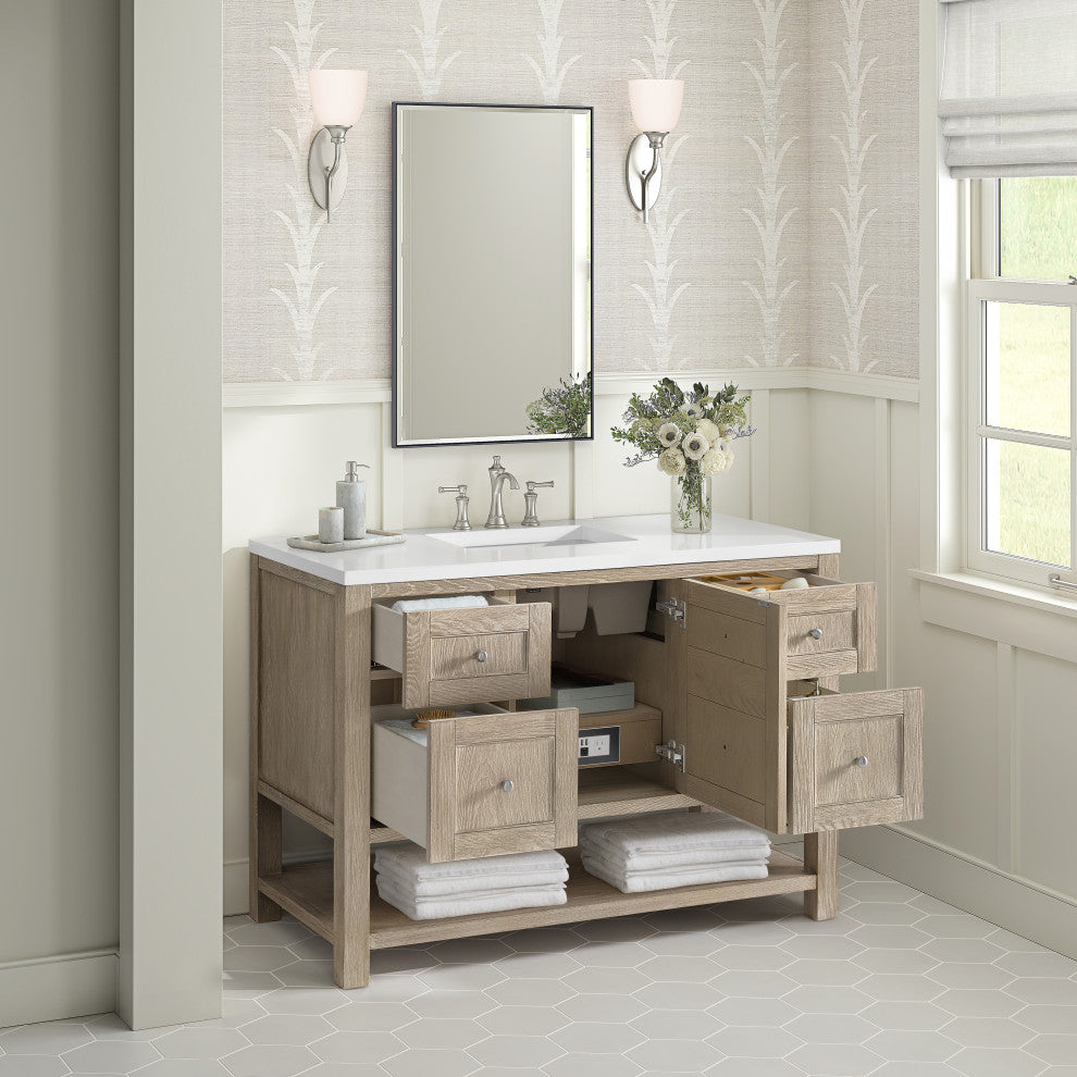 Breckenridge 48" Single Vanity, Oak, 3 CM White Zeus Top