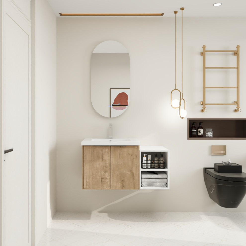 BNK Wall-Mounted Bathroom Cabinet Set with Soft-Close Doors, Imitative Oak, 36inch